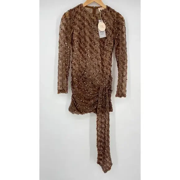 Camila Coelho | Cataleya Sequin Mini Dress in Caramel Brown size S NWT - Picture 5 of 14
